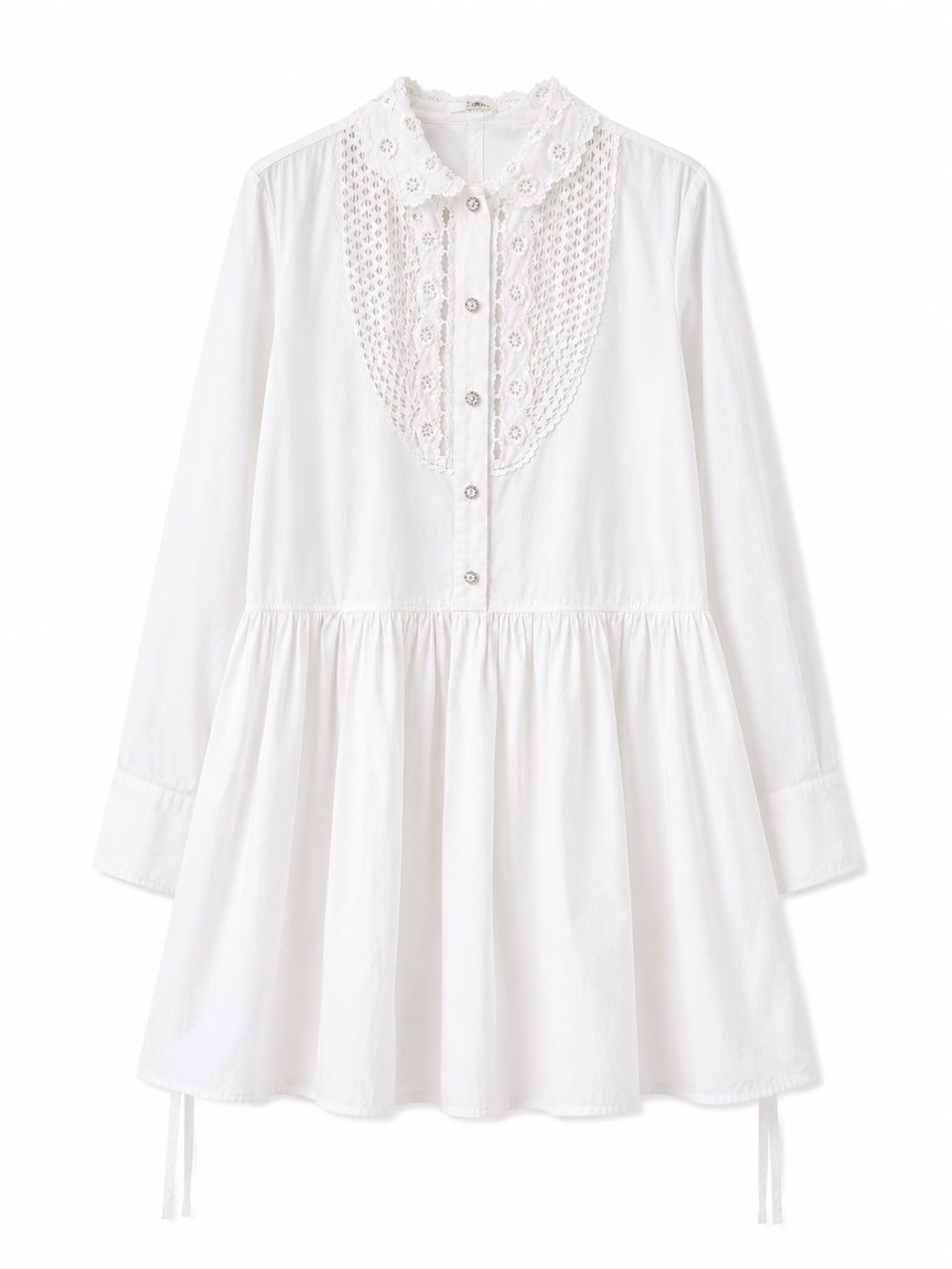 🚩steal Miu Miu White Cotton Lace Yoke Tunic